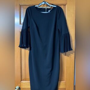 Calvin Klein Black Dress with Pleated Flutter Sleeves Size 10